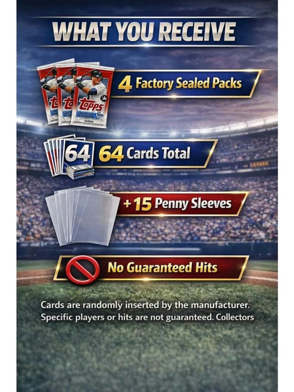 2023 Baseball Card Bundle - 4 Sealed Packs (64 Cards) + 15 Penny Sleeves, MLB